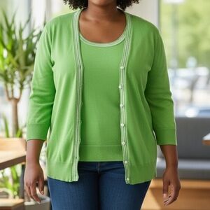 Lilly Pulitzer Seagrass Green twin set tank cardigan XL